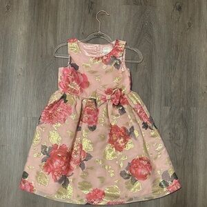 Floral Pink and Gold Kids Dress 4T